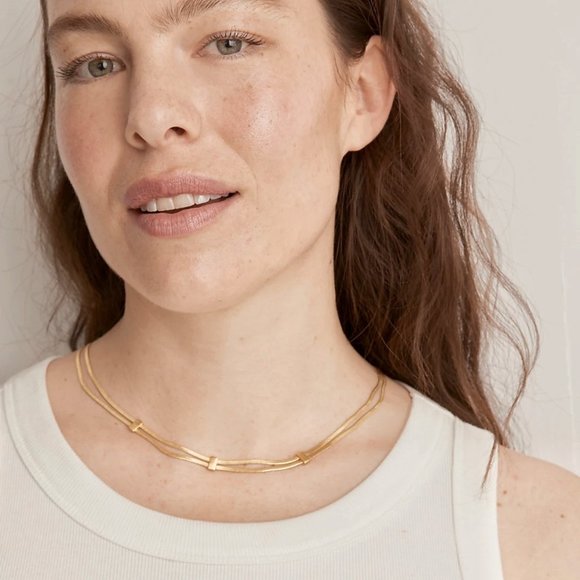 Madewell NWT Double Herringbone Chain Necklace in Antique Gold - Picture 4 of 7